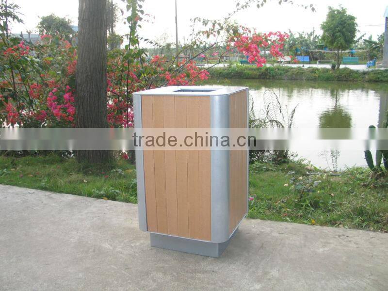 Powder coating steel and wood outdoor garden dustbin wooden waste bin