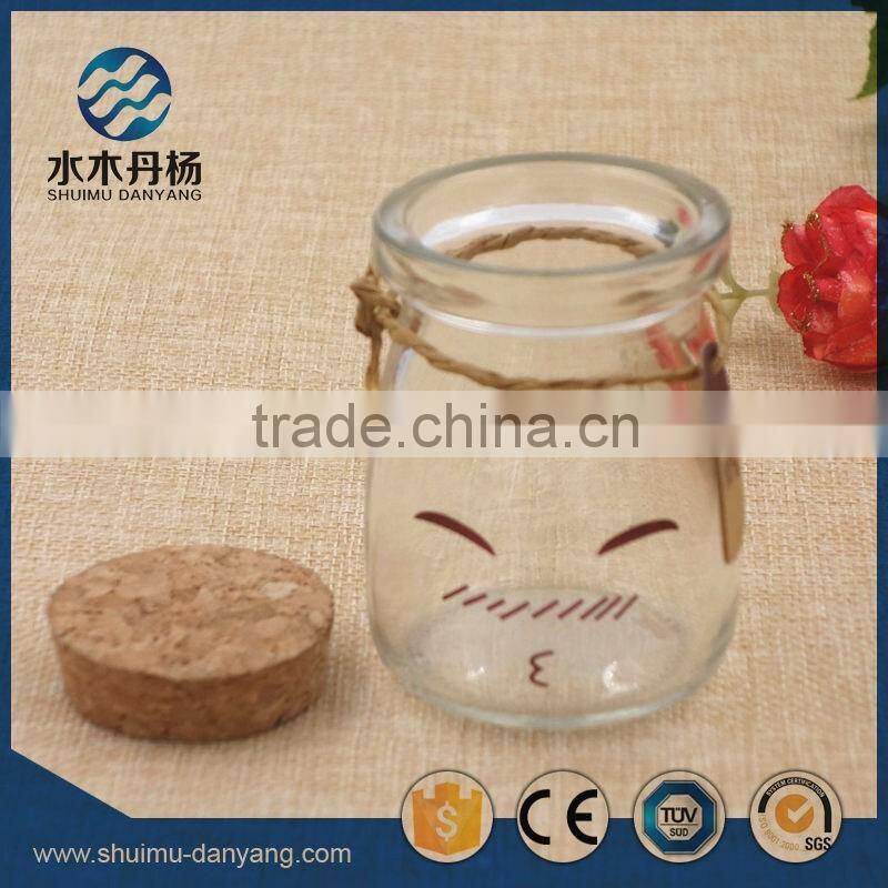 Fancy 100ml pudding glass bottle milk bottle with cork or plastic cap