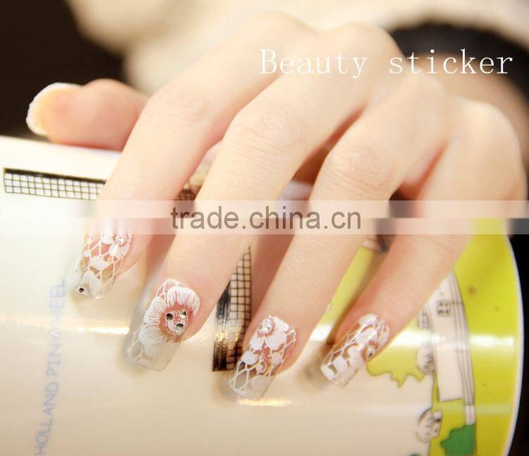 Beuaty sticker nail printing plate nail vinyl stencil white lace elegant nail wrap for beauty women