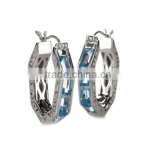 Hot quality 316l stainless steel huggie earrings blue zircon stone earrings jewellery