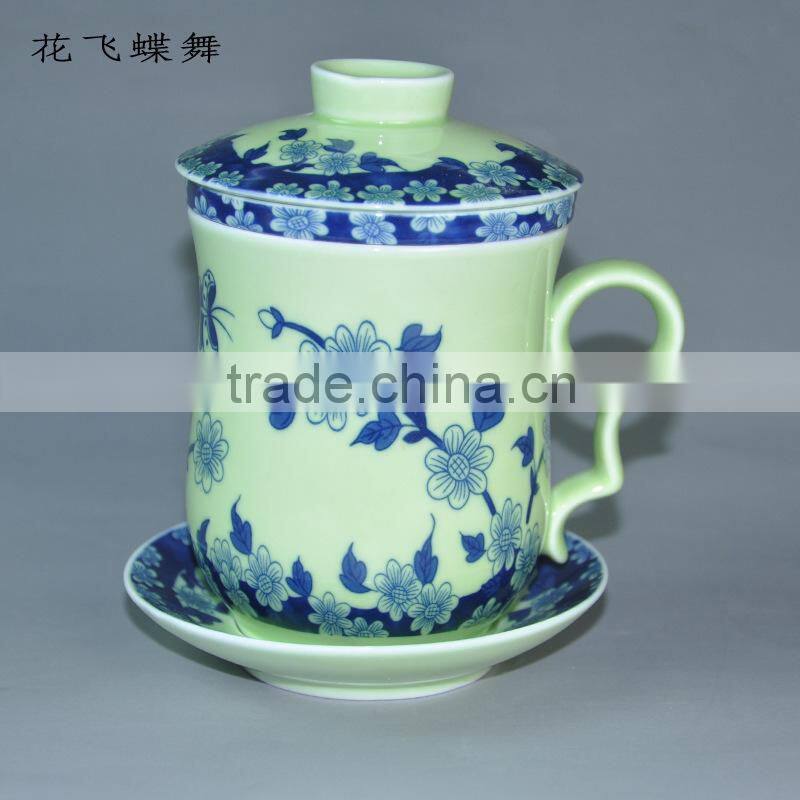 ceramic tea mugs with lid and sauce China tea cups