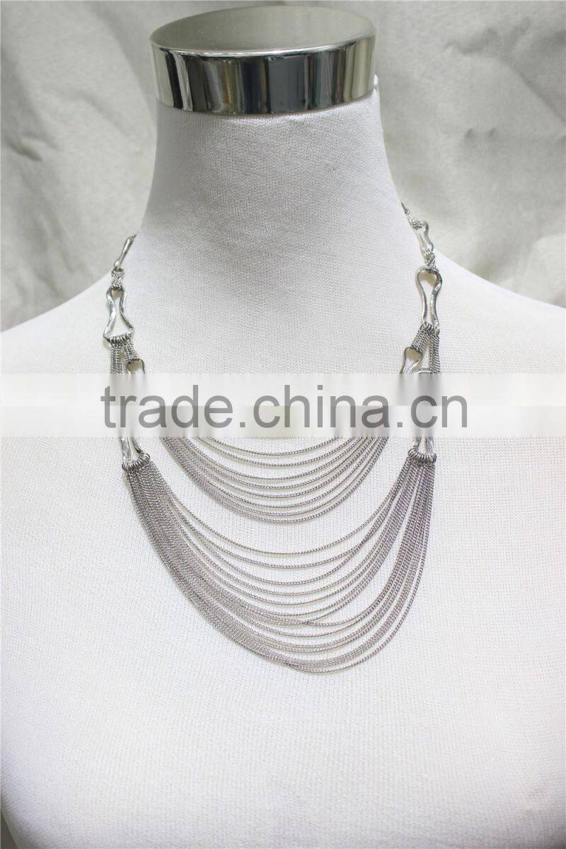 Fashion Silver Multi Row Chain Pendant Necklace Bone Metal Double Layered necklace 2016 Fashion Style Wholesale