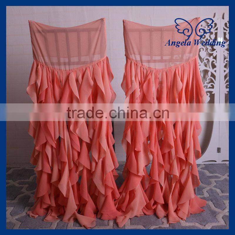 CH014E Angela Wedding New curly willow ruffled wedding blush pink chiffon chair cover