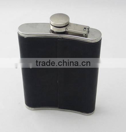 Stainless steel hip flask set with leather ,printing logo