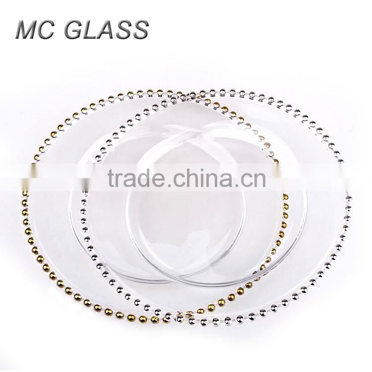 Cheap Wholesale Wedding Gold Silver Glass Beaded Charger Plates