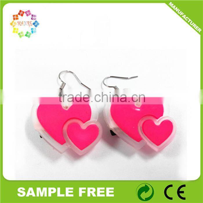 Heart Shaped Customized Soft PVC Party Decoratiin LED Earring