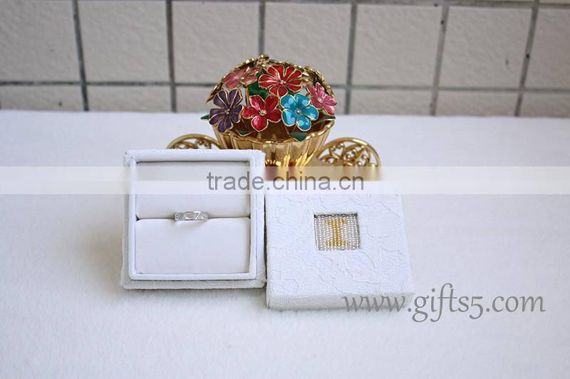 Unique engagement ring boxes with beaded name plate of I