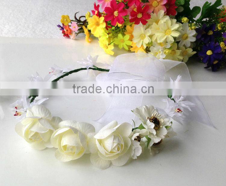 Fashion Mary Girl Flower Garland 100% handmade Pink Rose head ornament Hawaii wreaths