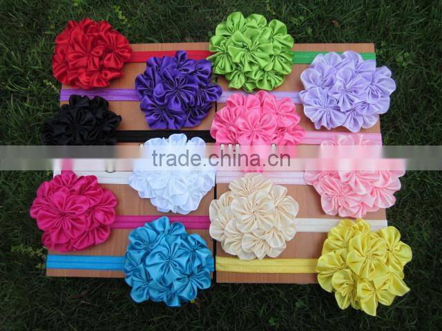 4inch Satin Cluster Flowers Baby Headband for Girls Hair Accessoires