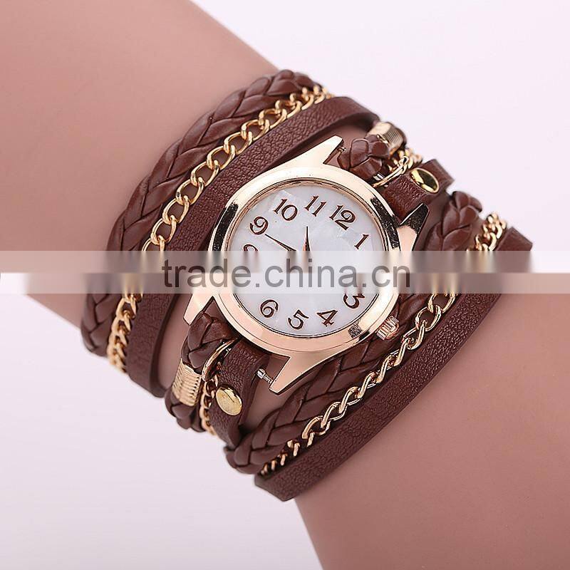New braided bracelet watch leather bracelet watch multi colors waist watch for women