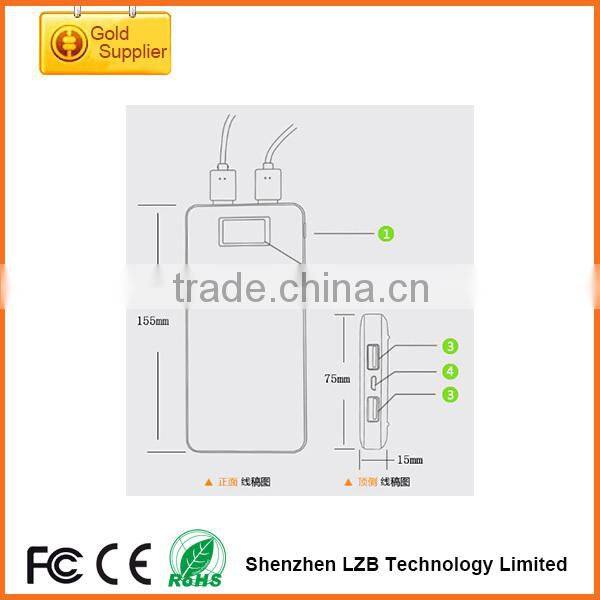 12000mAh newest ultra slim li-polymer Recharger , universal portable Ultra thin mobile power bank