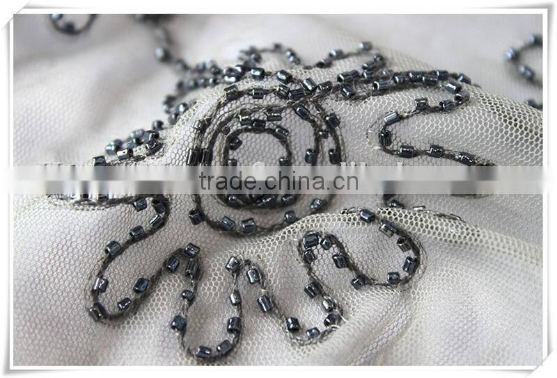 China wholesale newest gray color beads mesh cloth fabric for HY663
