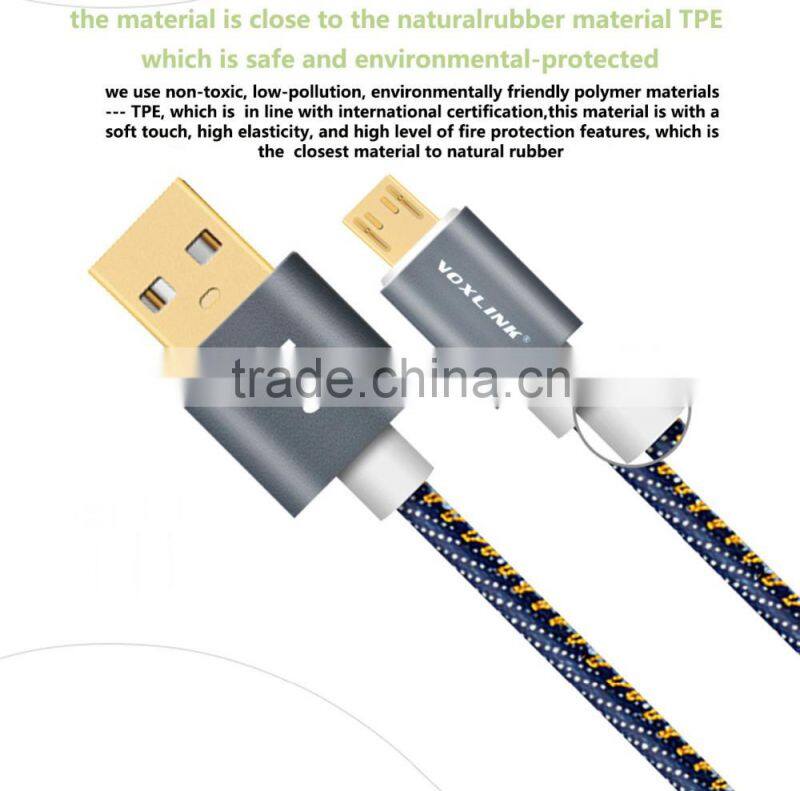 Voxlink fast charging 5V 2a Denim Gold plated 1m USB type c charger cable for macbook