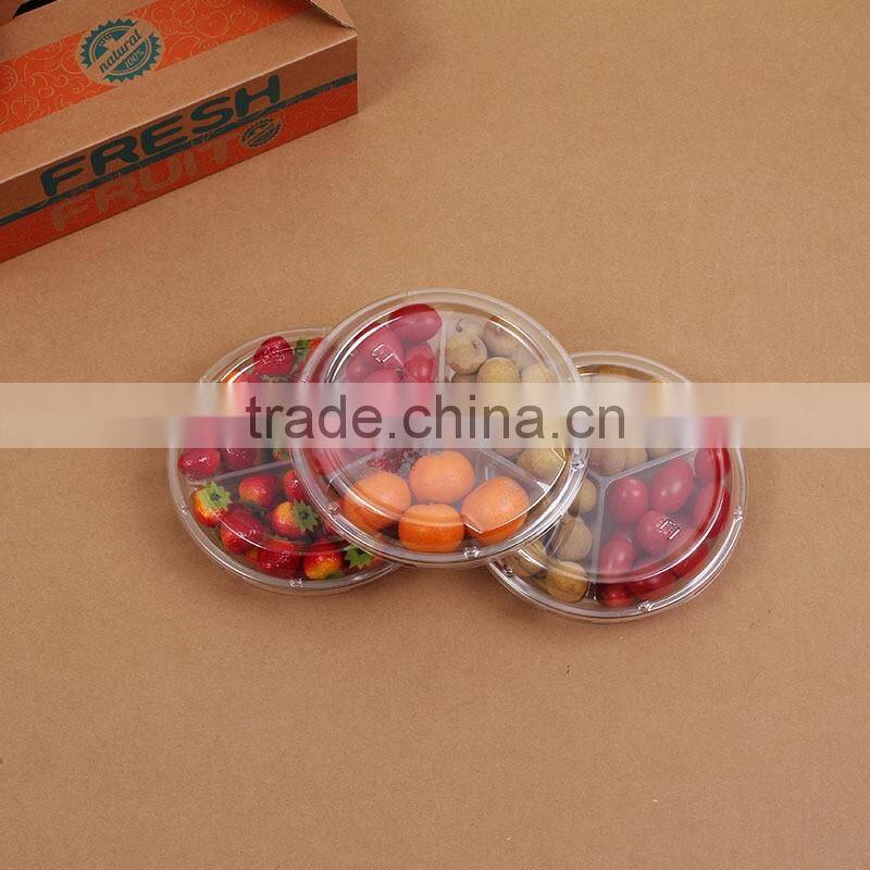 Clear plastic 3 compartment box for fruit/disposable plastic container/PET plastic box