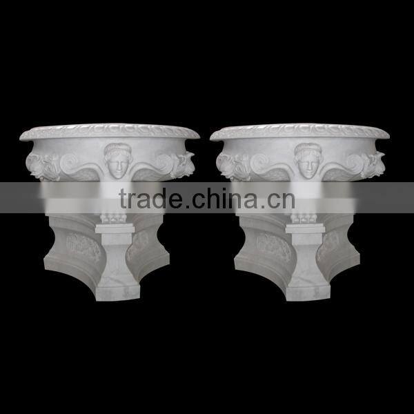 Antique Natural White Marble Stone Flower Planter