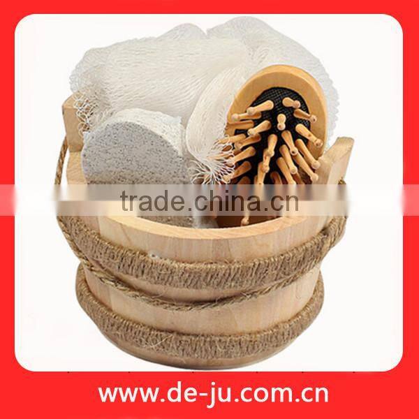 Wood Bucket Comb Puff Cleaning Promotion Bath Set