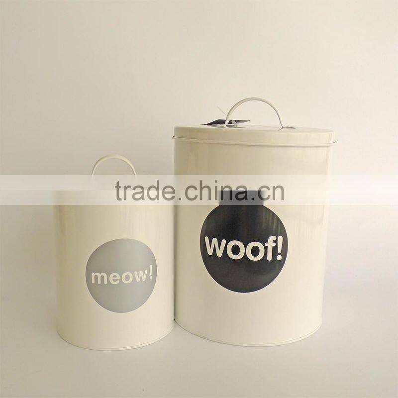 Metal Cat Dog Pet Dry Food Storage Container Tin with Scoop, Cream