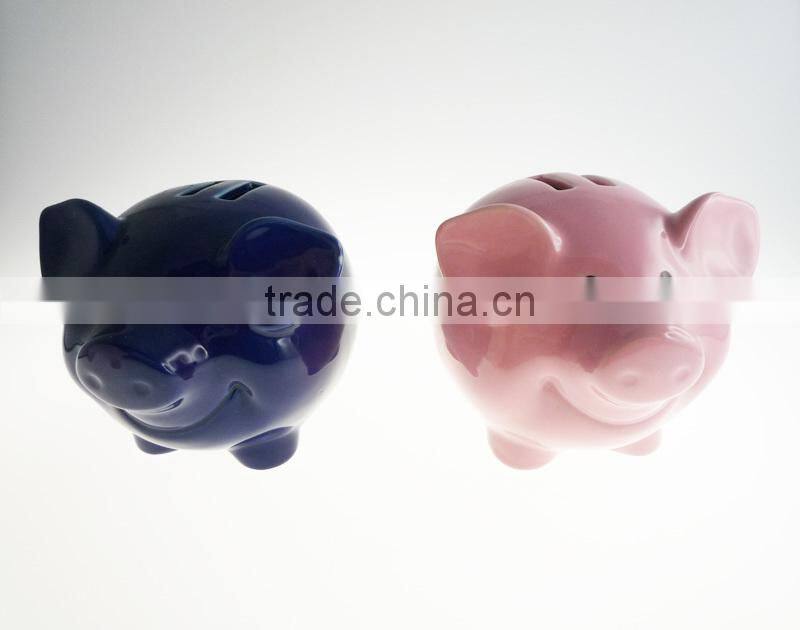 Wholesale Polyresin Small Navy Blue And Pink Color Cute Piggy Bank WS30-130420-B; WS30-130420-P