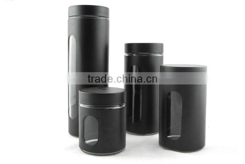 black glass jars for food with stianless steel lid TP12148