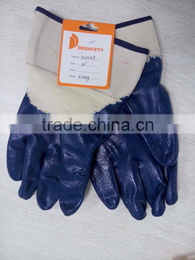 DDSAFETY Big Discount Dark Blue Nitrile Coated Cotton Hard Work Industrial Gloves