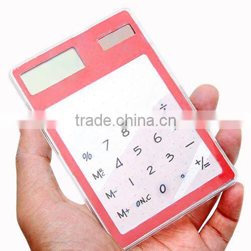 Solar powered touch screen LCD 8 electronic digital calculator solar powered thin pocket calculator