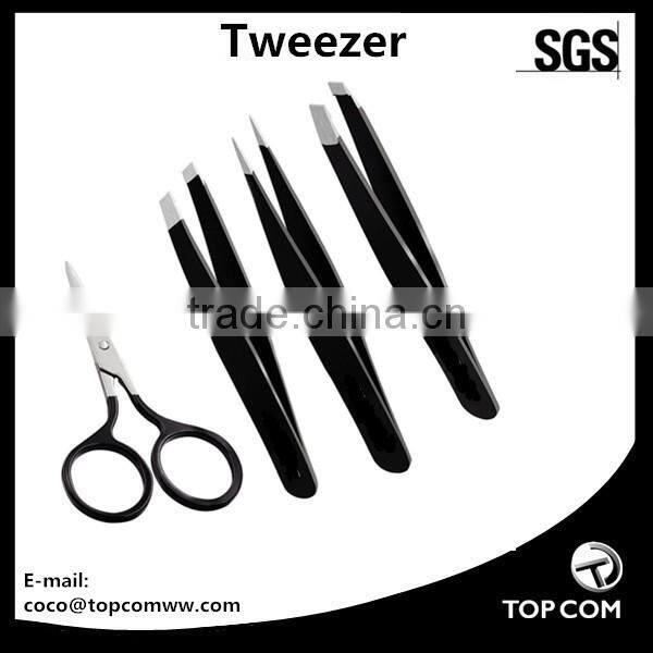 IVON 4 pack Tweezers Set- Stainless Steel Flat,Pointed,Slanted Tweezer and Eyebrow scissors