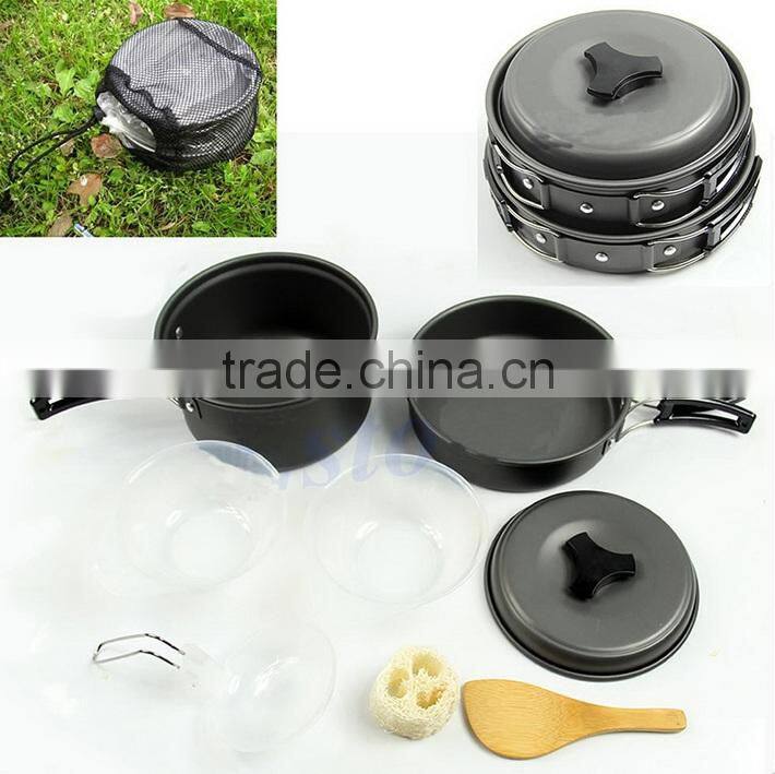 8pcs Outdoor Camping Hiking Non-stick Cookware Set Backpacking Cooking Picnic Bowl Pot Pan Set Stainless Steel Cookware