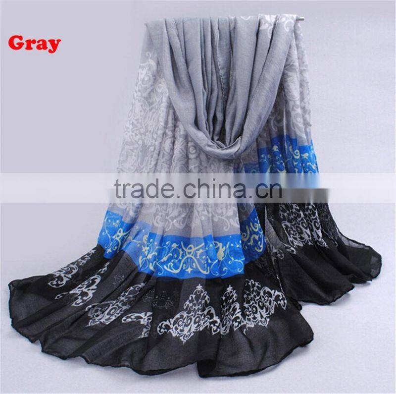 High Quality Gradual Colors Voile Female Scarves Shawl Wrap Long Foulard Women Scarf Flower Print