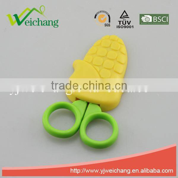 WCSC211 premium novelty wholesale soft handle colorful school children plastic scissors with funny Corn shape cover