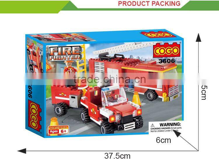 Education producr diy mini fire truck plastic magic bricks toy