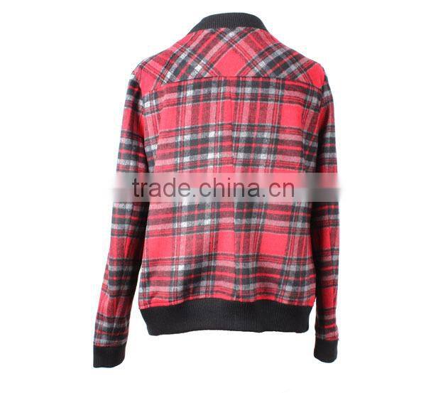 2015 new designs ladies' loose-fitting grid yarn dyned windbreaker jacket with pocket