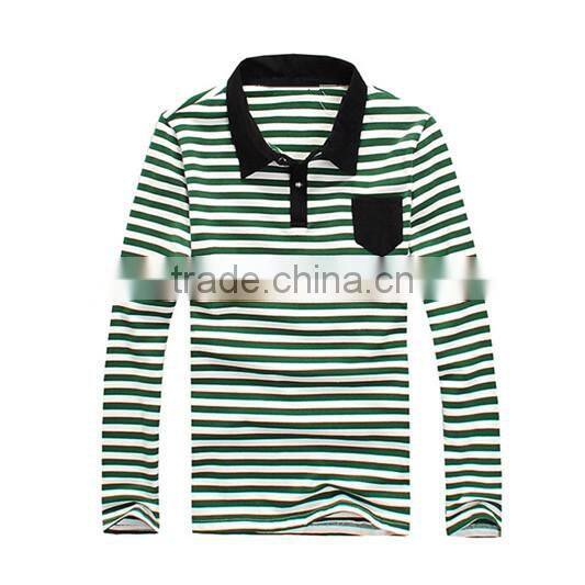 Cannda long sleeve mens stripe polo shirts with pocket