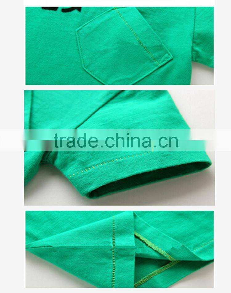 Hot selling kids wear short sleeve t-shirt printing design child wear with pocket