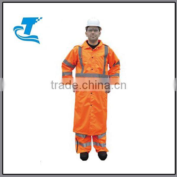 Dacron and PVC Coating Rain Gear With Reflective Tape