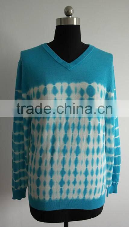 2014 Fully fashion women V neck tie dye pullover sweater