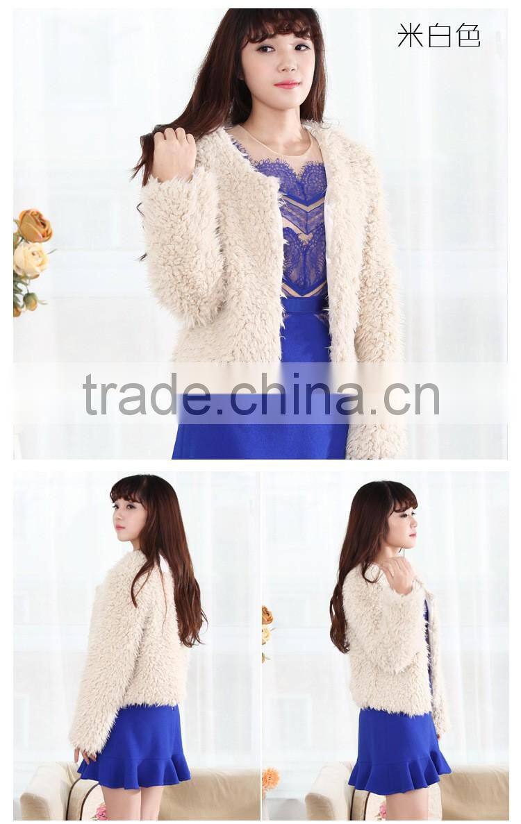 Women Winter Boy Friend Style Faux Fur Coats Fashion Plush Over Coat for Wholesale