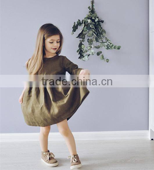 Ties Back Kid Clothing Linen Fabric Dress Elegant Girls Cotton Frock Designs