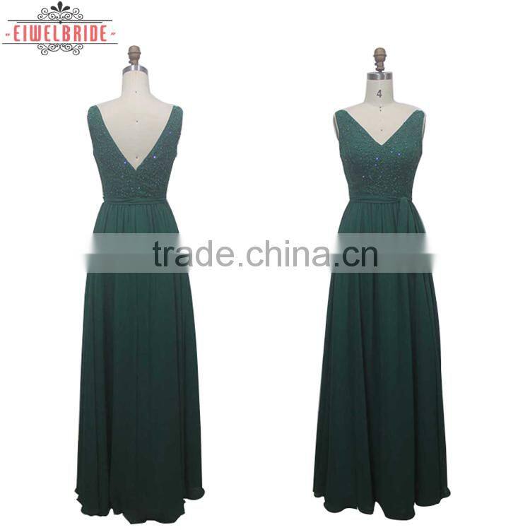 Custom A Line Beading Deep V Neck Wedding Dress