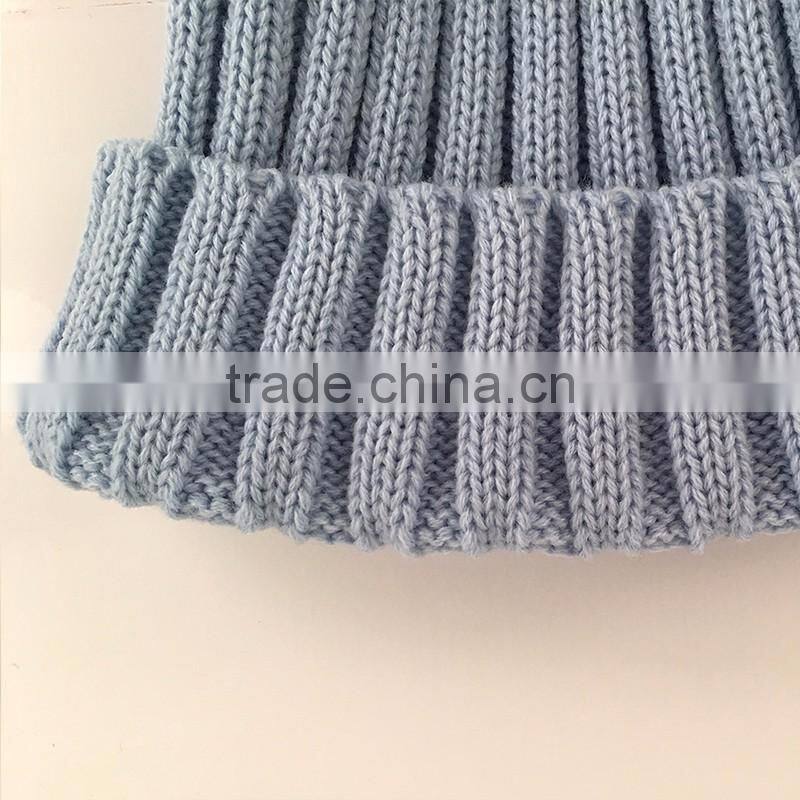 Myfur Wholesale Raccoon Fur Pom Pom Adult Couple Knitting Beanie in Sky Blue