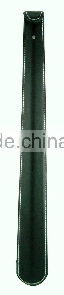 Custom silver metal type metal shoe horn in leather bag