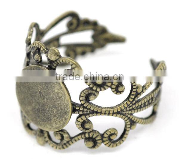 Antique Bronze Adjustable Filigree Ring Settings 18.3mm US 8 Ring Setting