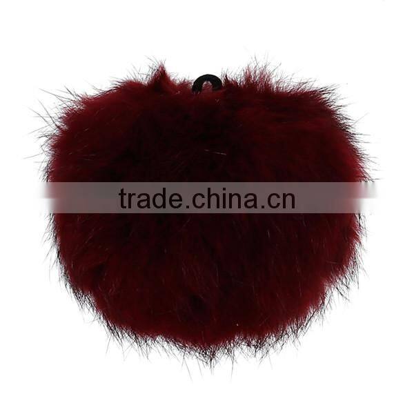 Angora Pom Pom Balls DIY Craft Decoration Wine Red With Ring 80mm Dia.