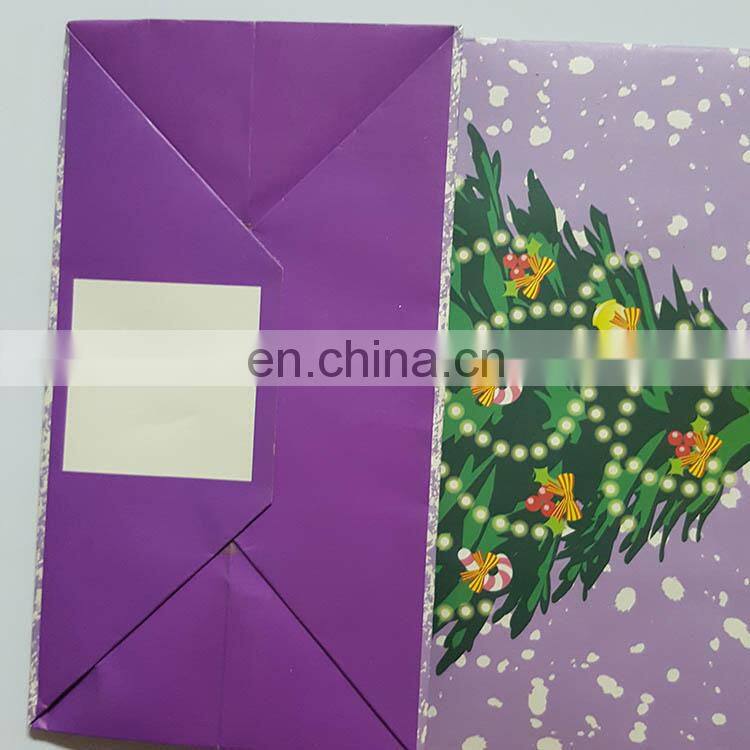 Recyclable decoration custom Christmas shopping paper bag with led light