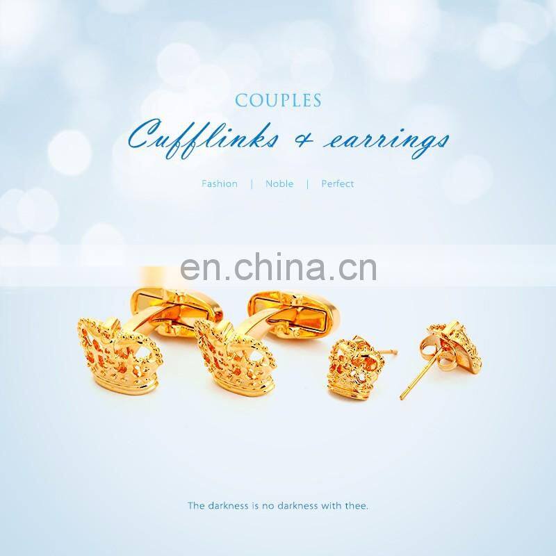 Custom Cufflink Set 18 Gold Crown Cufflinks and Earings