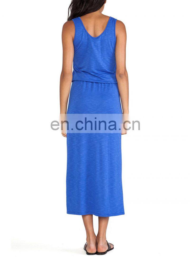 CHEFON Split v ankle length jersey knit maxi dress