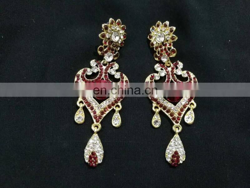 Innovative Designer Gold Plated Bollywood Style Kundan Earrings Set In Dark-Red Color