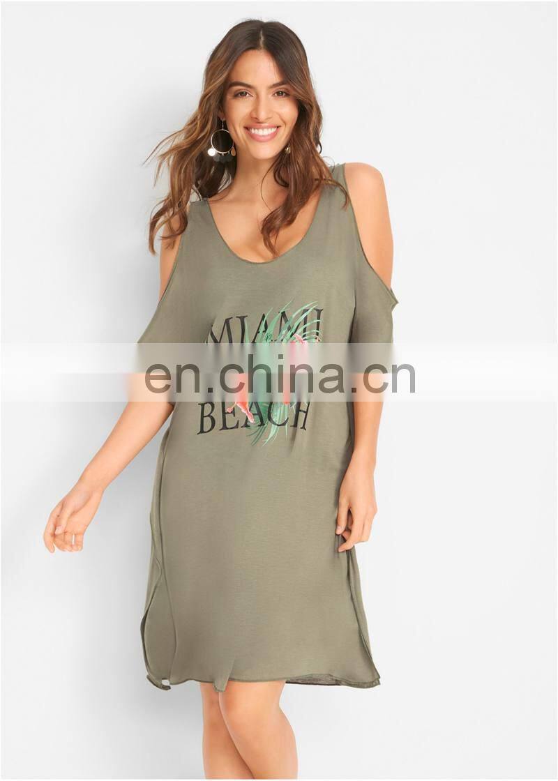 2019 Sexy Cold Shoulder Bikini Cover Ups Casual Miami Beach Letters Printed Summer Dress Women Beachwear Swimsuit Cover Up