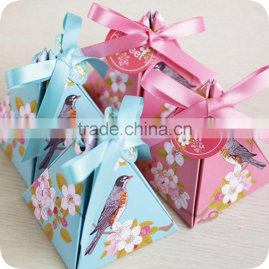 chinese style creative triangle shape full color wedding gift paper candy box