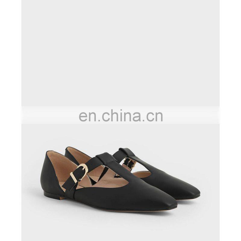 Women latest fashion ankle strap design mini square toe t-bar buckle flat sandals shoes (sandalias mujer)