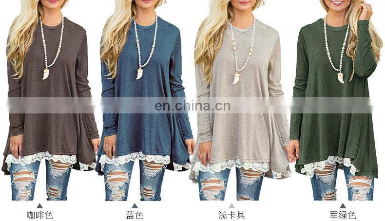 Factory Outlet 2021 Christmas Plus Size Women's Top Stitching New European and American Lace Long Sleeve Fat MM Casual Wear